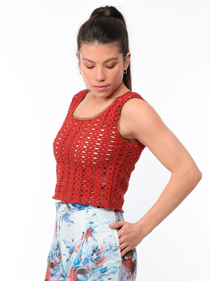 Ivory or red crochet tank top